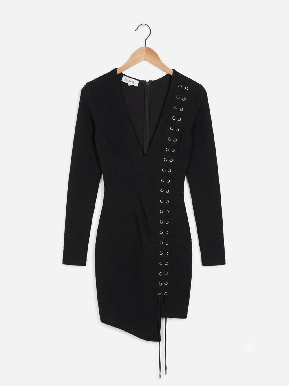House of CB Black Long Sleeve Lace-Up Bodycon Mini Dress Size XS